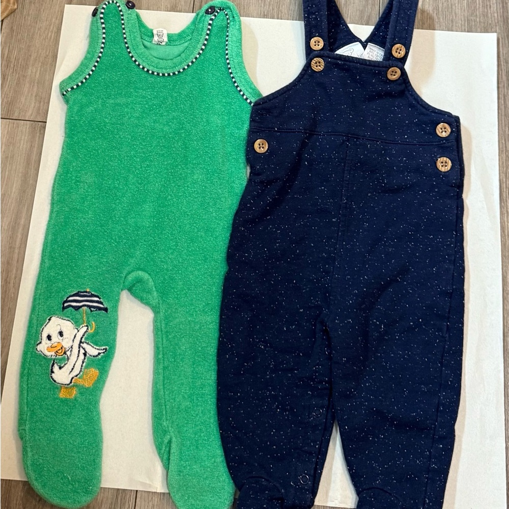 Green and Navy Baby Overalls Set